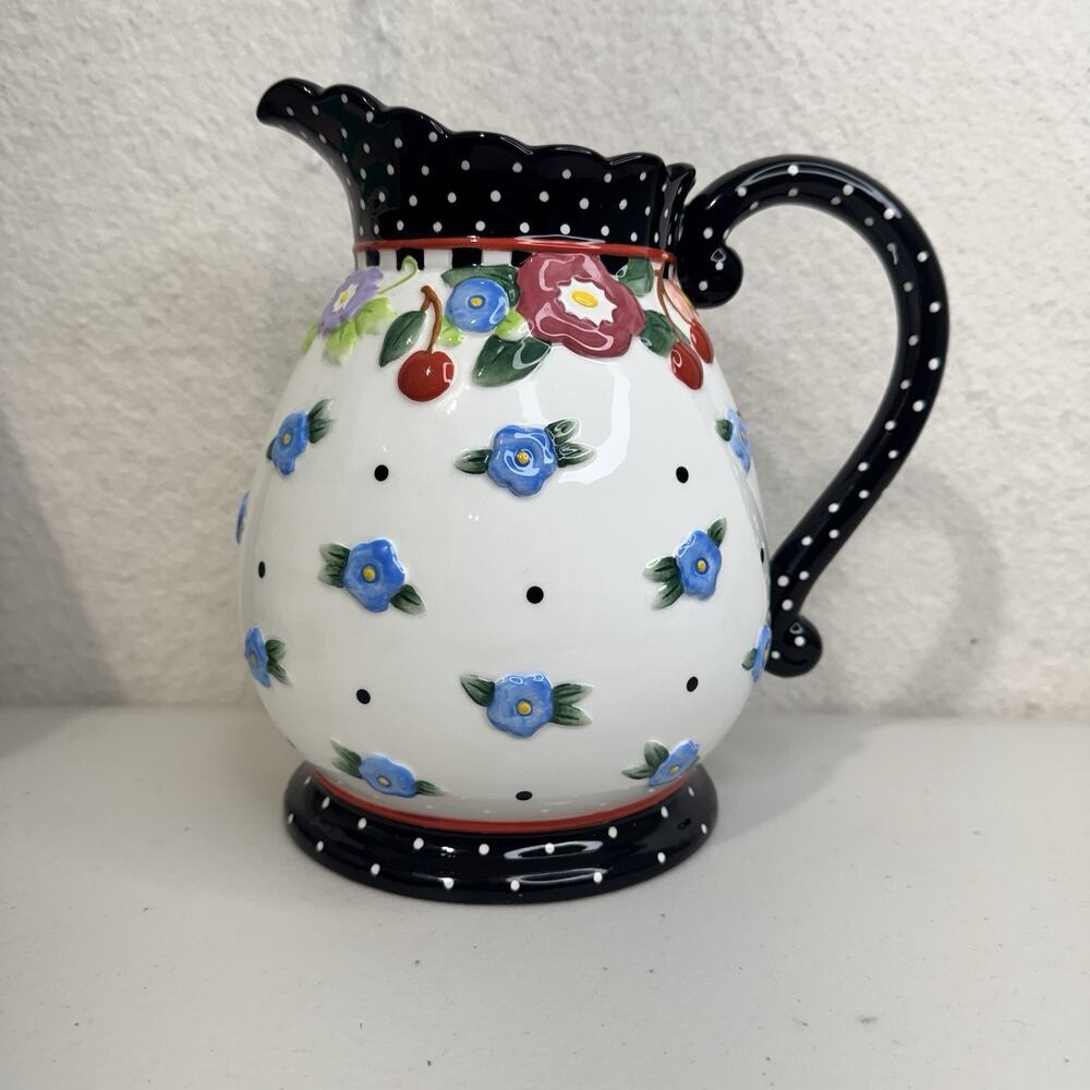 ME Ink 2000 Designed By Michel & Co. Colorful Ceramic Pitcher Florals Polka Dots